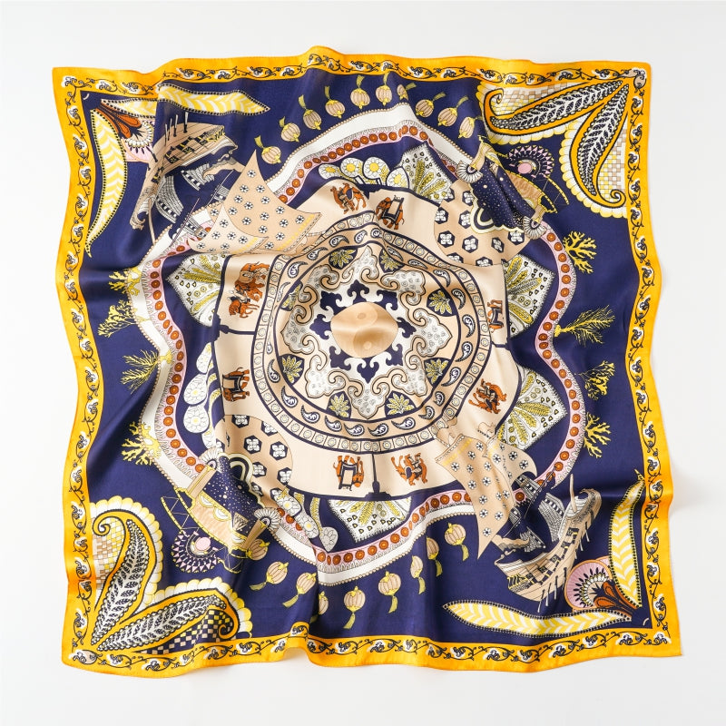 Wholesale Real Silk Satin Head Scarfs With Print Women Elegant Soft Square Bandana Shawl Luxury Gift For Lady