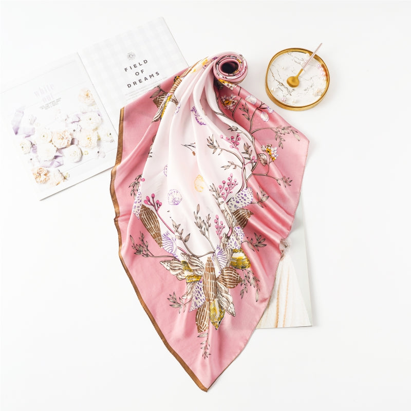 Wholesale Real Silk Satin Head Scarfs With Print Women Elegant Soft Square Bandana Shawl Luxury Gift For Lady