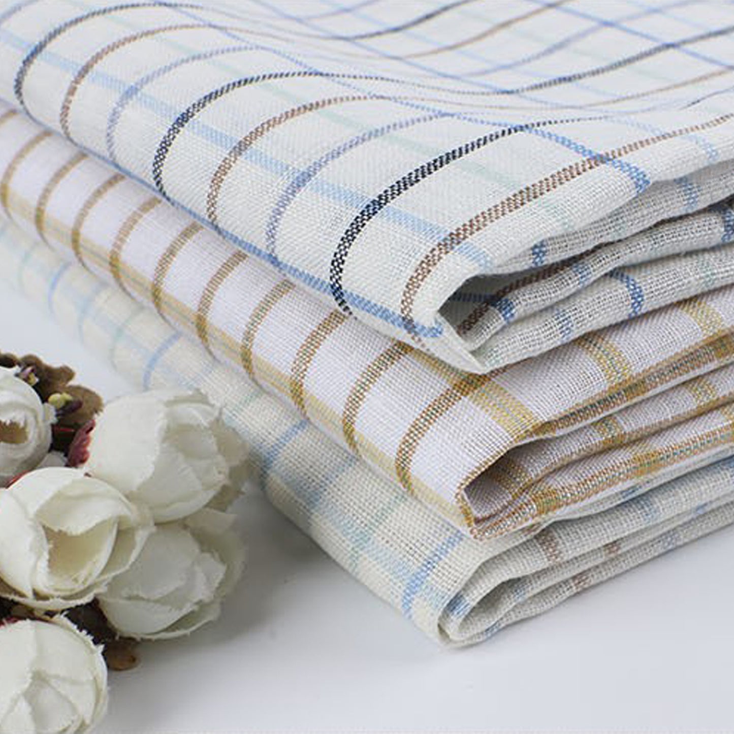 Linen Yarn-dyed Plaid Fabric For Women For Sewing By Meters L2176