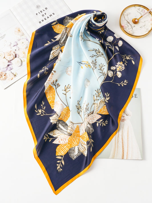 Wholesale Real Silk Satin Head Scarfs With Print Women Elegant Soft Square Bandana Shawl Luxury Gift For Lady