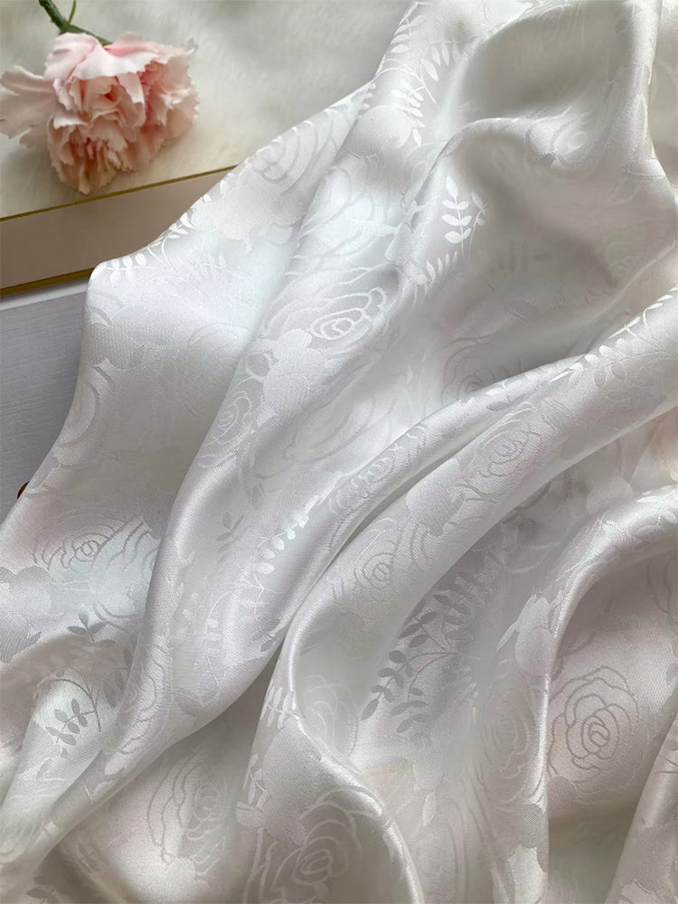 Natural Mulberry Satin Silk Jacquard Flower Rabbit Clothing Fabric Dresses Elegant Luxury For Women For Sewing By Meters SR2