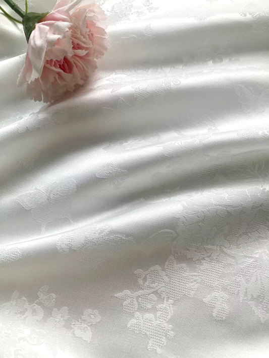 Natural Mulberry Satin Silk Jacquard Leno Gauze Peony butterfly Clothing Fabric Dress Luxury For Women For Sewing By Meters SRH1