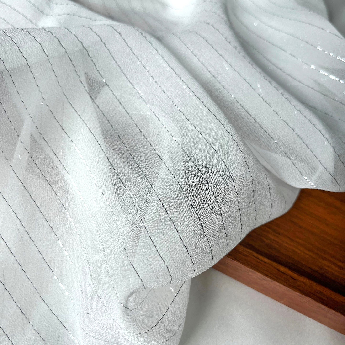 8 Momme Silk Georgette Silver-tinged Shiny Striped Clothing Fabric Elegant Luxury For Women For Sewing By Meters