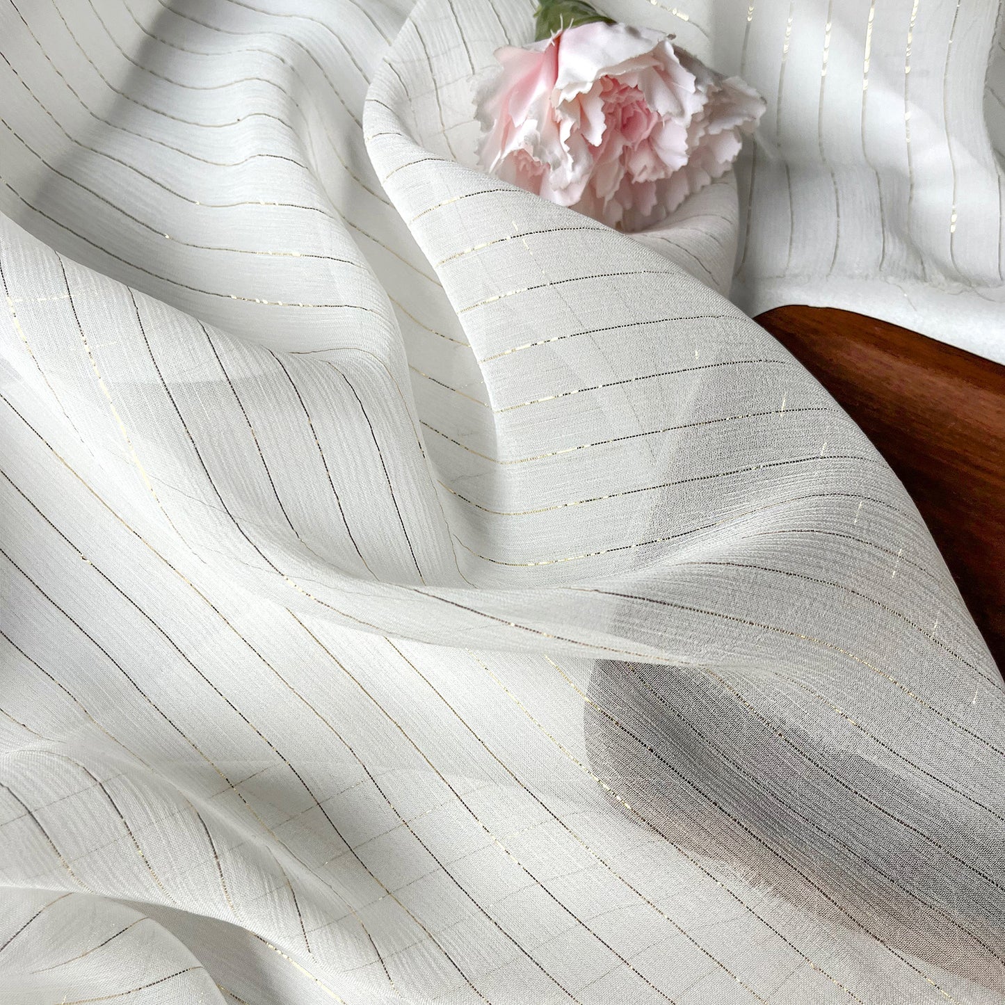 8 Momme Silk Crinkle Chiffon Golden Shiny Striped Clothing Fabric Elegant Luxury For Women For Sewing By Meters
