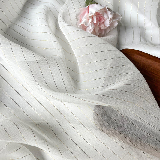 8 Momme Silk Crinkle Chiffon Golden Shiny Striped Clothing Fabric Elegant Luxury For Women For Sewing By Meters