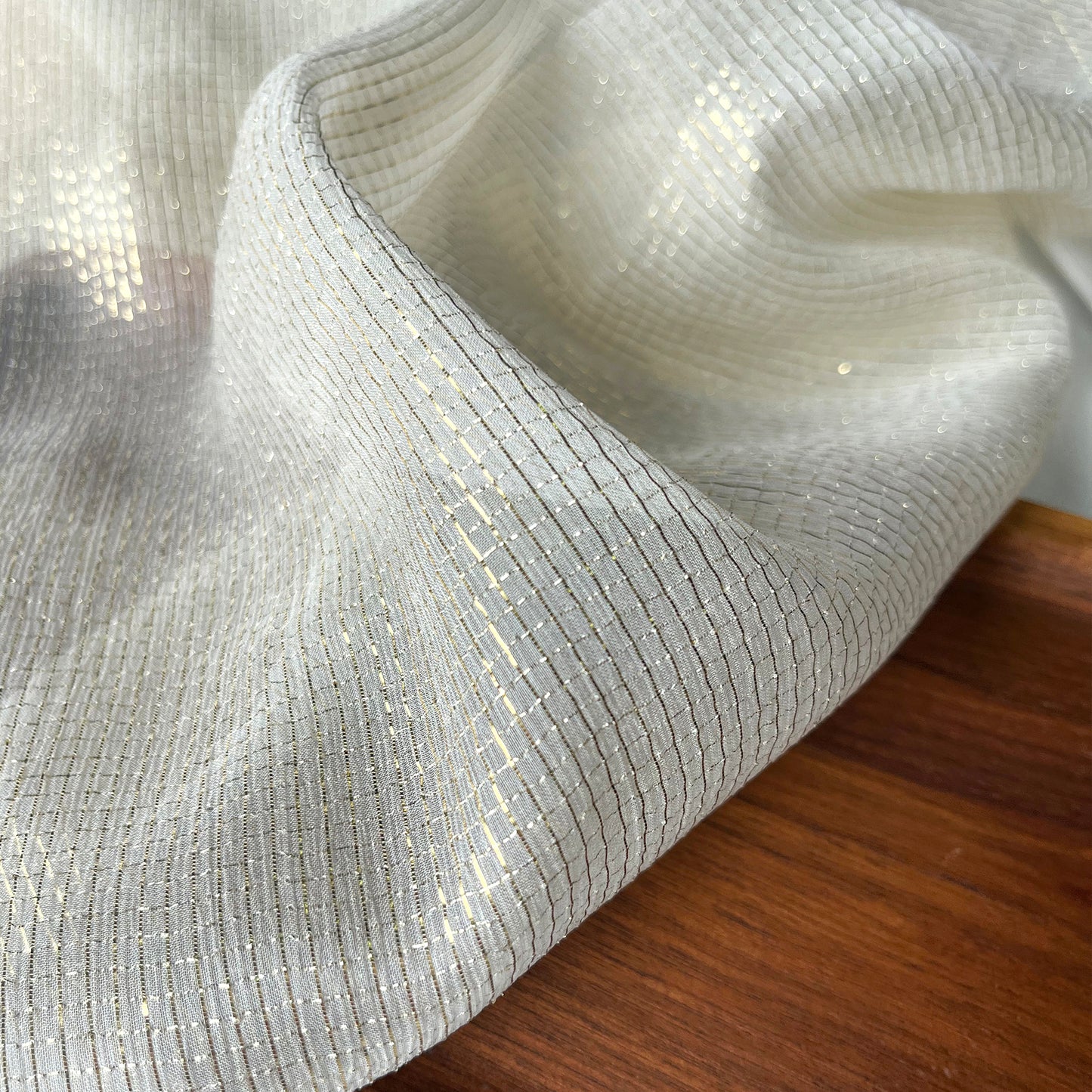 6 Momme Silk Crinkle Chiffon Golden Checkered Shiny Striped Clothing Fabric Elegant Luxury For Women For Sewing By Meters