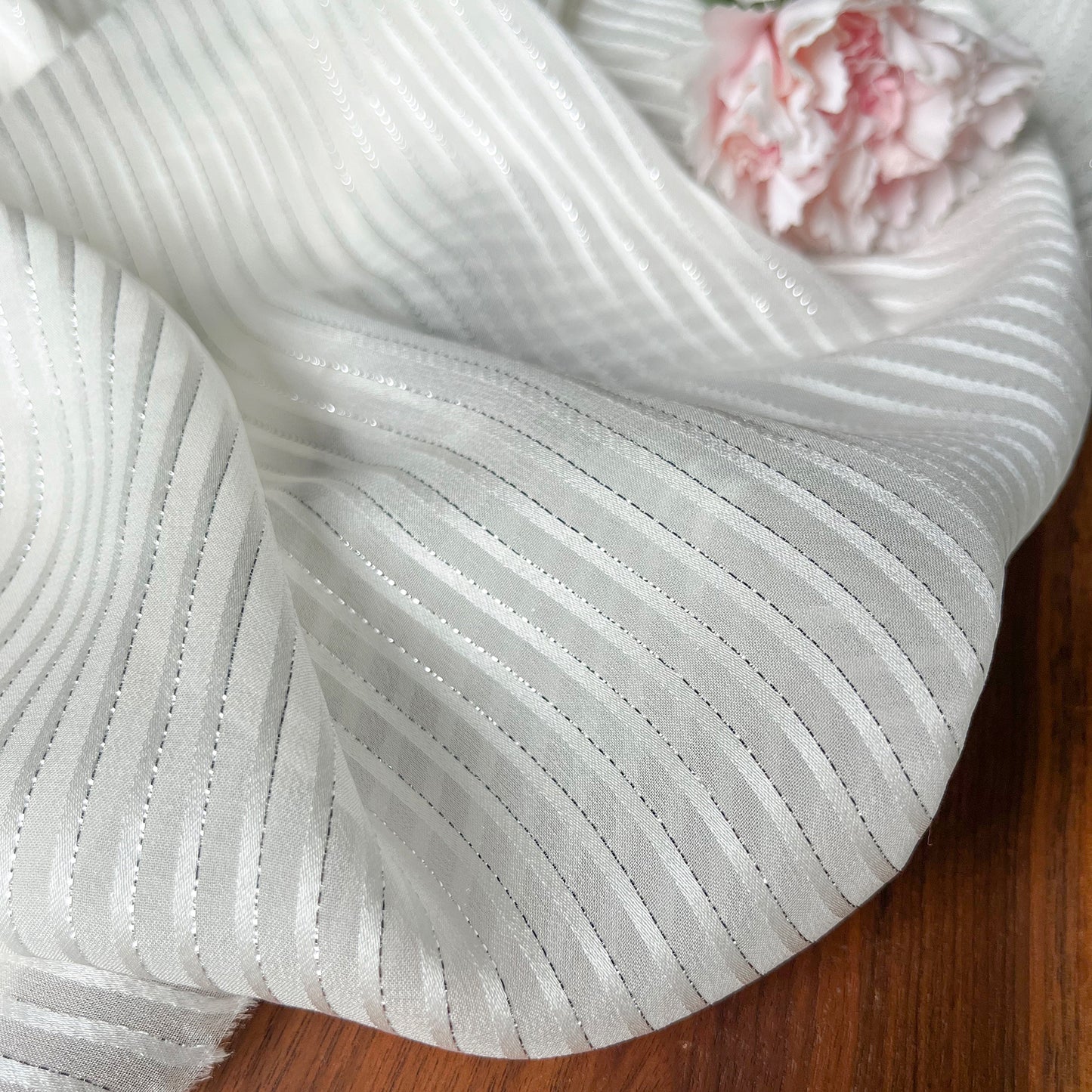 12 Momme Silk Chiffon Silver-tinged Shiny Striped Clothing Fabric Elegant Luxury For Women For Sewing By Meters