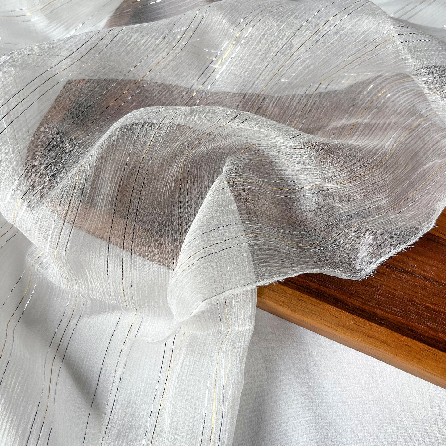 5 Momme Silk Crinkle Chiffon Golden and Silver Shiny Striped Clothing Fabric Elegant Luxury For Women For Sewing By Meters