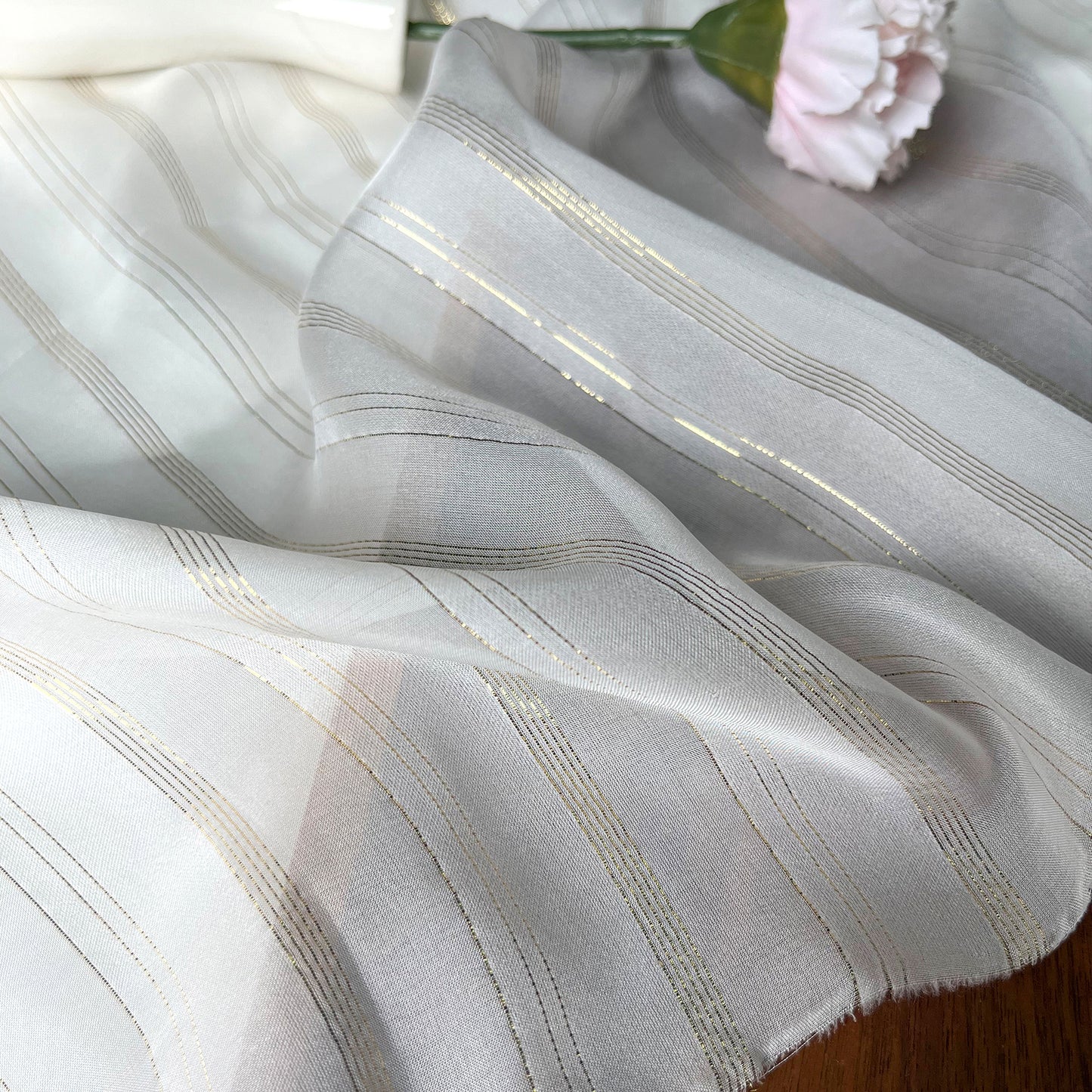 8 Momme Silk Chiffon Golden Shiny Striped Clothing Fabric Elegant Luxury For Women For Sewing By Meters