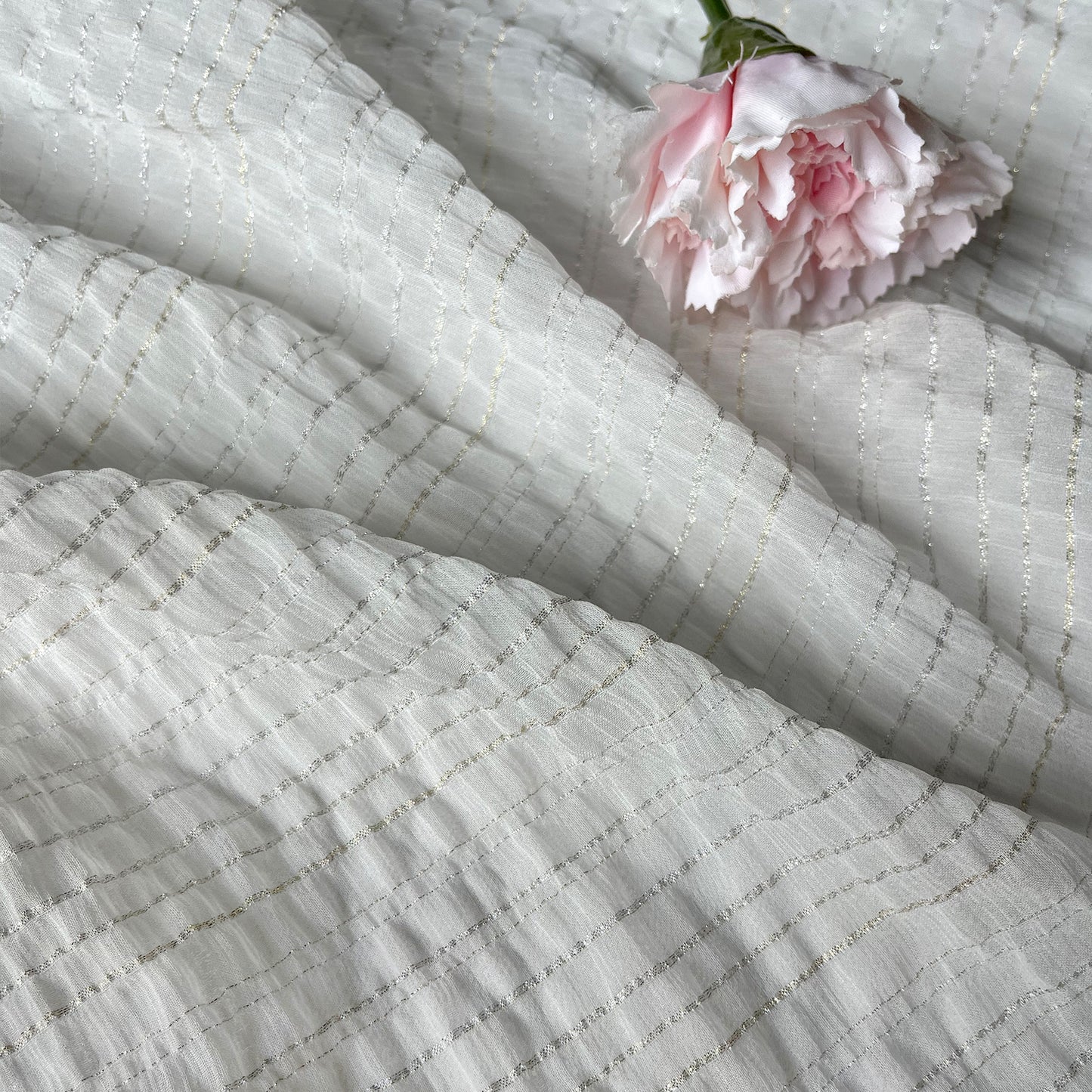 10 Momme Silk Crinkle Chiffon Crepe Golden and silver Shiny Striped Clothing Fabric Elegant Luxury For Women For Sewing By Meters