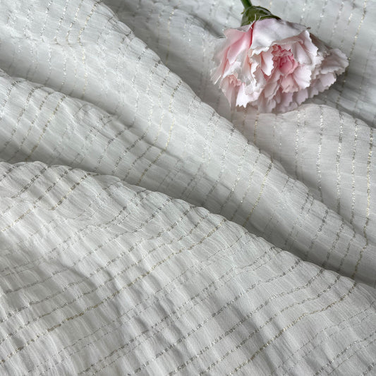 10 Momme Silk Crinkle Chiffon Crepe Golden and silver Shiny Striped Clothing Fabric Elegant Luxury For Women For Sewing By Meters