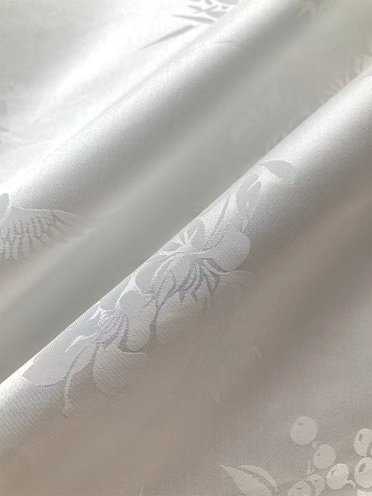 Natural Mulberry Satin Silk Jacquard Flowers Birds Bamboo Clothing Fabric Dresses Luxury For Women For Sewing By Meters SR3