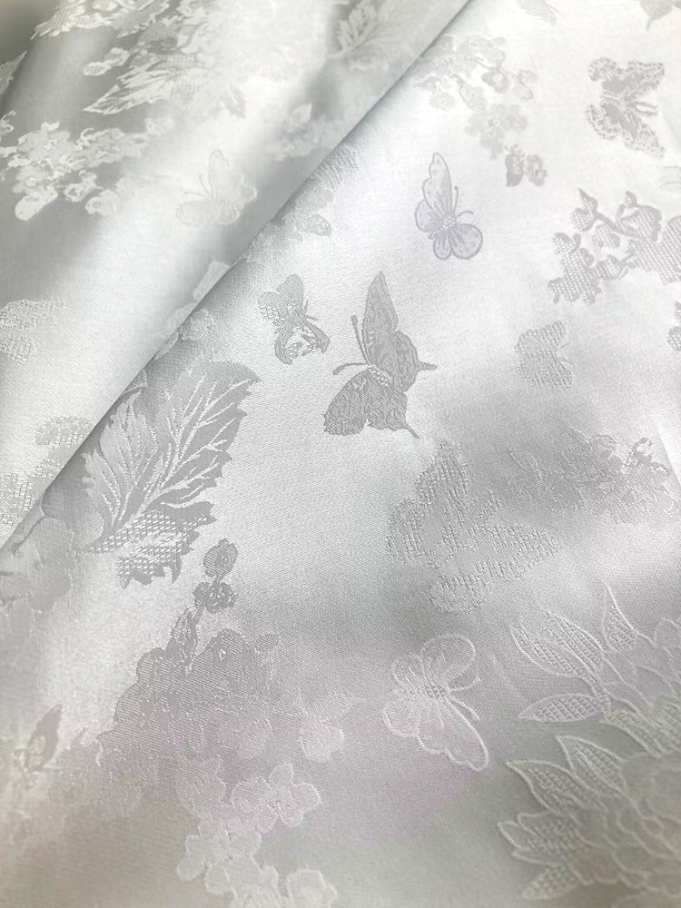 Natural Mulberry Satin Silk Jacquard Leno Gauze Peony butterfly Clothing Fabric Dress Luxury For Women For Sewing By Meters SRH1