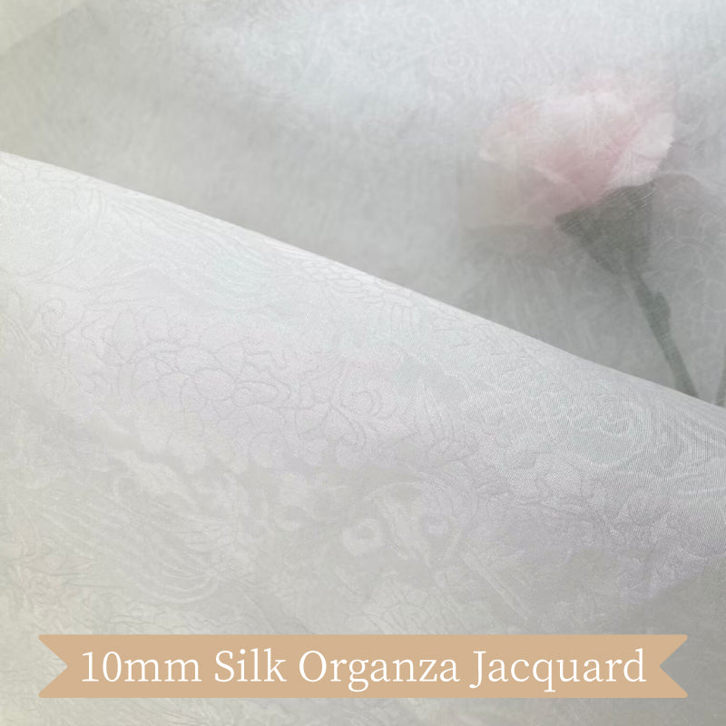 China Genuine Mulberry Silk Organza Jacquard Printed Clothing High Quality White Fabric For Sewing By Meters