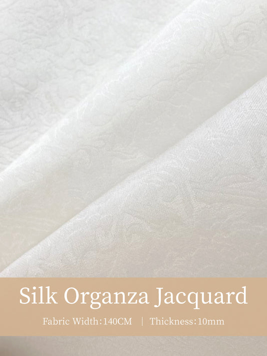 China Genuine Mulberry Silk Organza Jacquard Printed Clothing High Quality White Fabric For Sewing By Meters