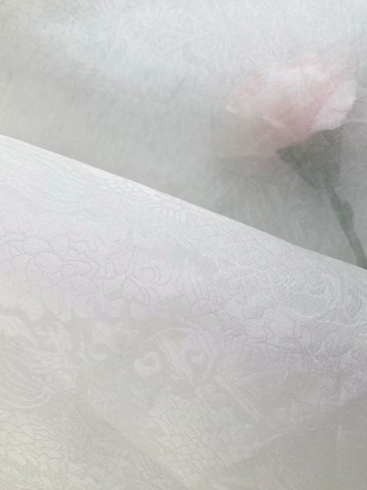 China Genuine Mulberry Silk Organza Jacquard Printed Clothing High Quality White Fabric For Sewing By Meters