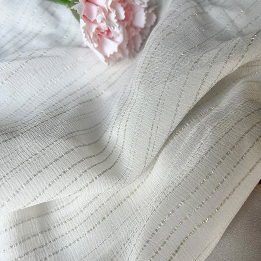 11.5 Momme Silk Crinkle Chiffon Gold and Silver Shiny Striped Clothing Fabric Elegant Luxury For Women For Sewing By Meters