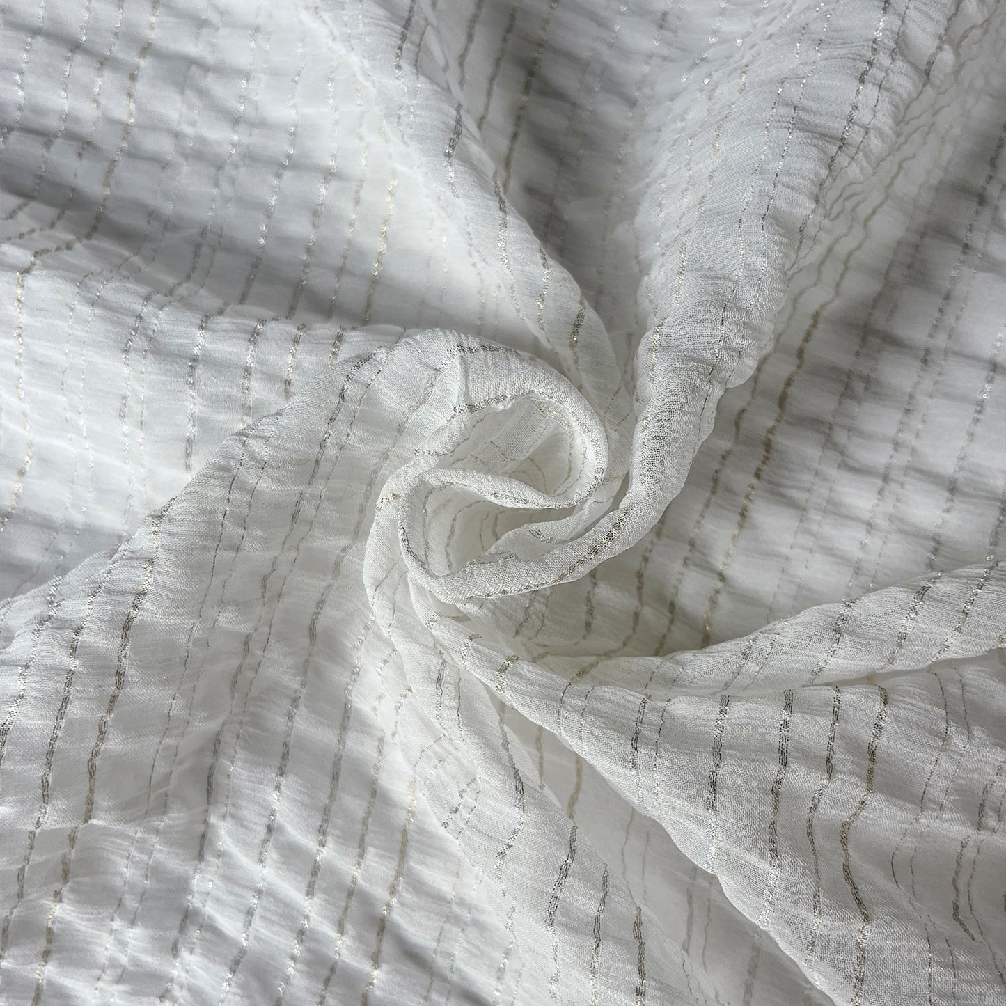 10 Momme Silk Crinkle Chiffon Crepe Golden and silver Shiny Striped Clothing Fabric Elegant Luxury For Women For Sewing By Meters