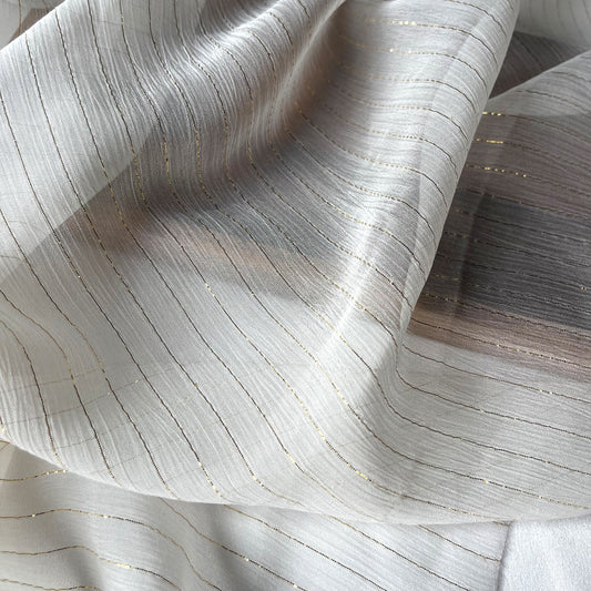 10 Momme Silk Viscose Crinkle Chiffon Golden Shiny Striped Fabric Clothing Elegant Luxury For Women For Sewing By Meters