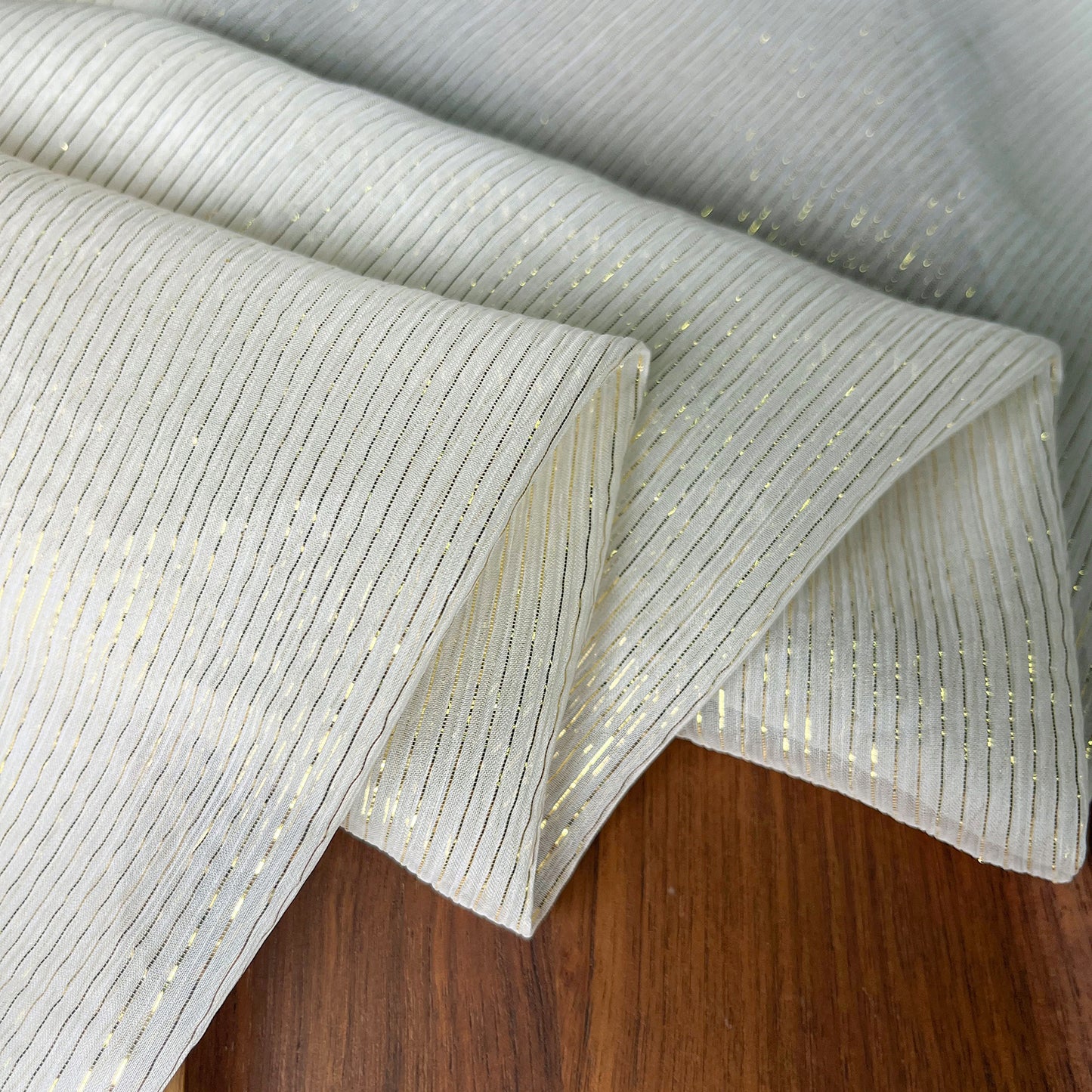 5 Momme Silk Crinkle Chiffon Golden Shiny Striped Clothing Fabric Elegant Luxury For Women For Sewing By Meters