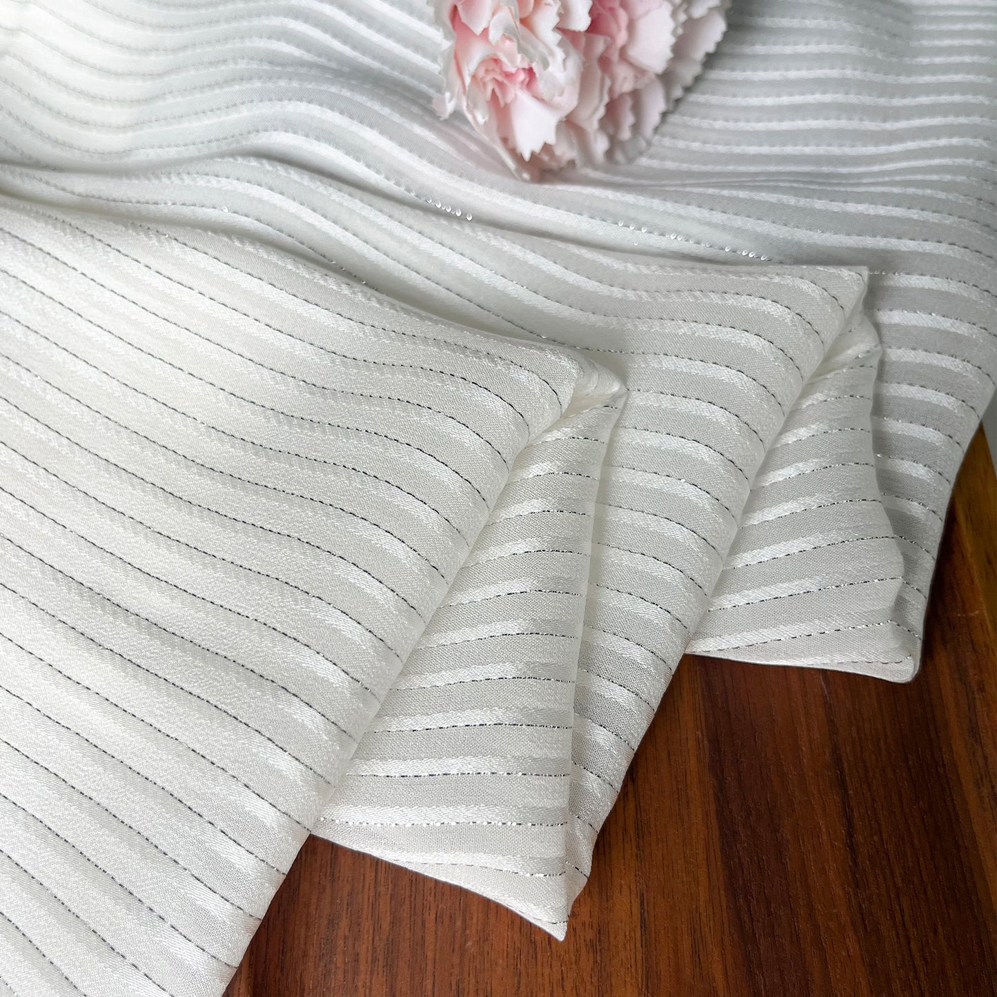 12 Momme Silk Chiffon Silver-tinged Shiny Striped Clothing Fabric Elegant Luxury For Women For Sewing By Meters