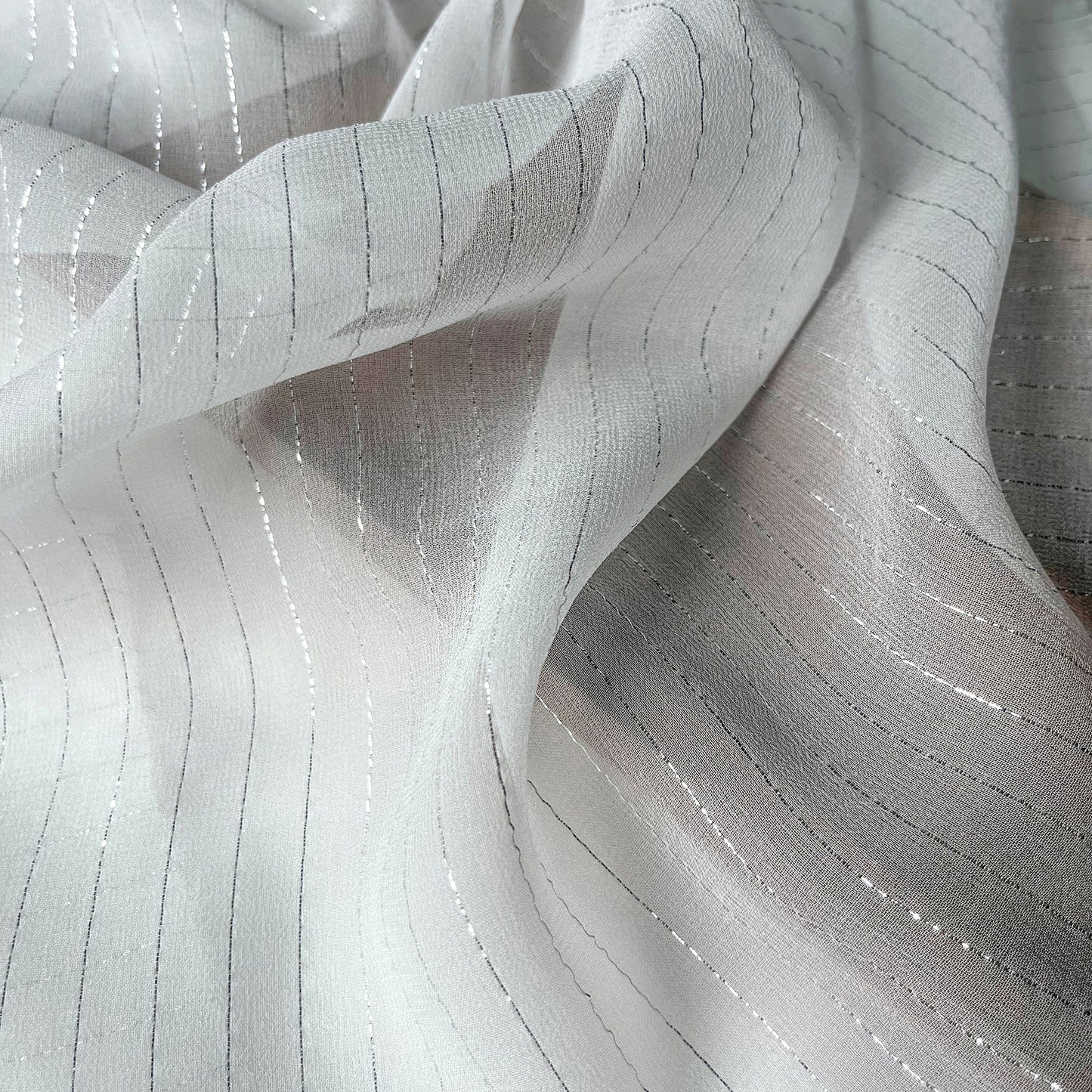 8 Momme Silk Georgette Silver-tinged Shiny Striped Clothing Fabric Elegant Luxury For Women For Sewing By Meters