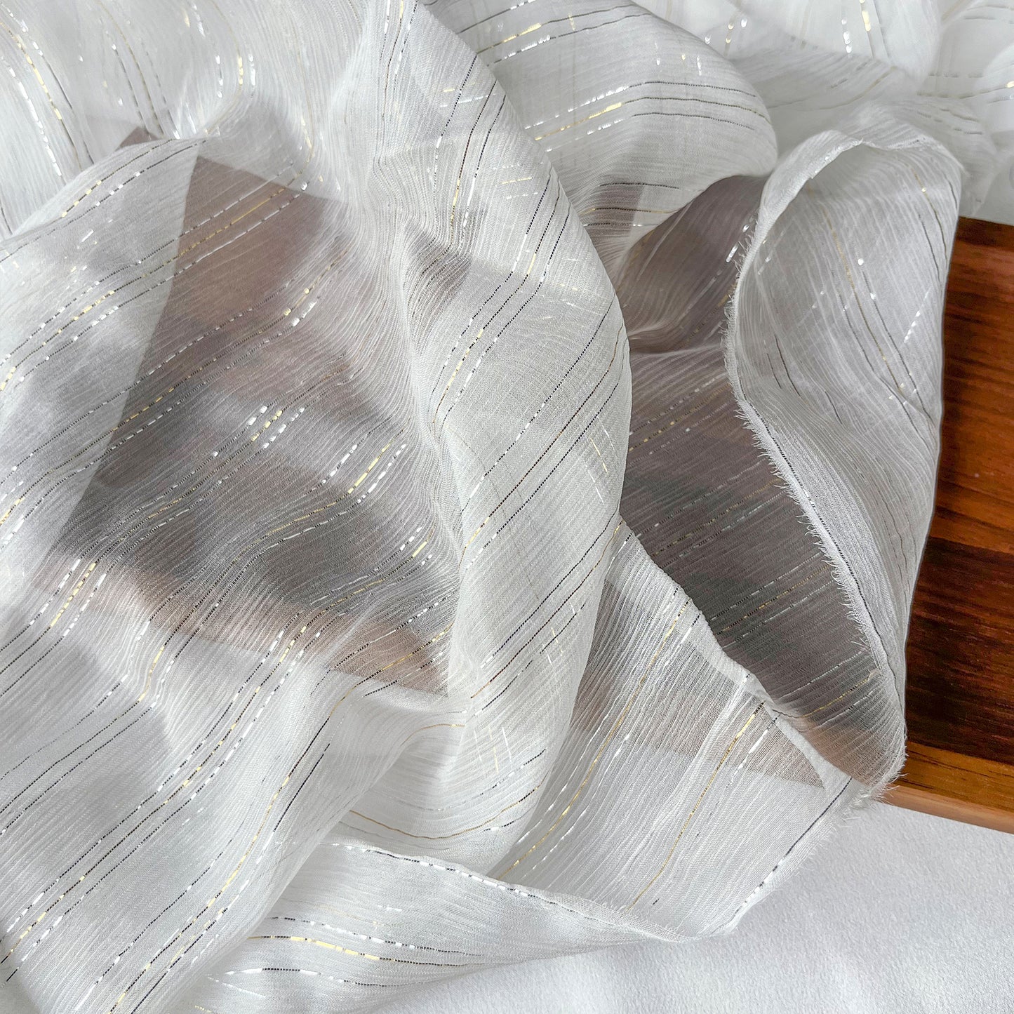 5 Momme Silk Crinkle Chiffon Golden and Silver Shiny Striped Clothing Fabric Elegant Luxury For Women For Sewing By Meters
