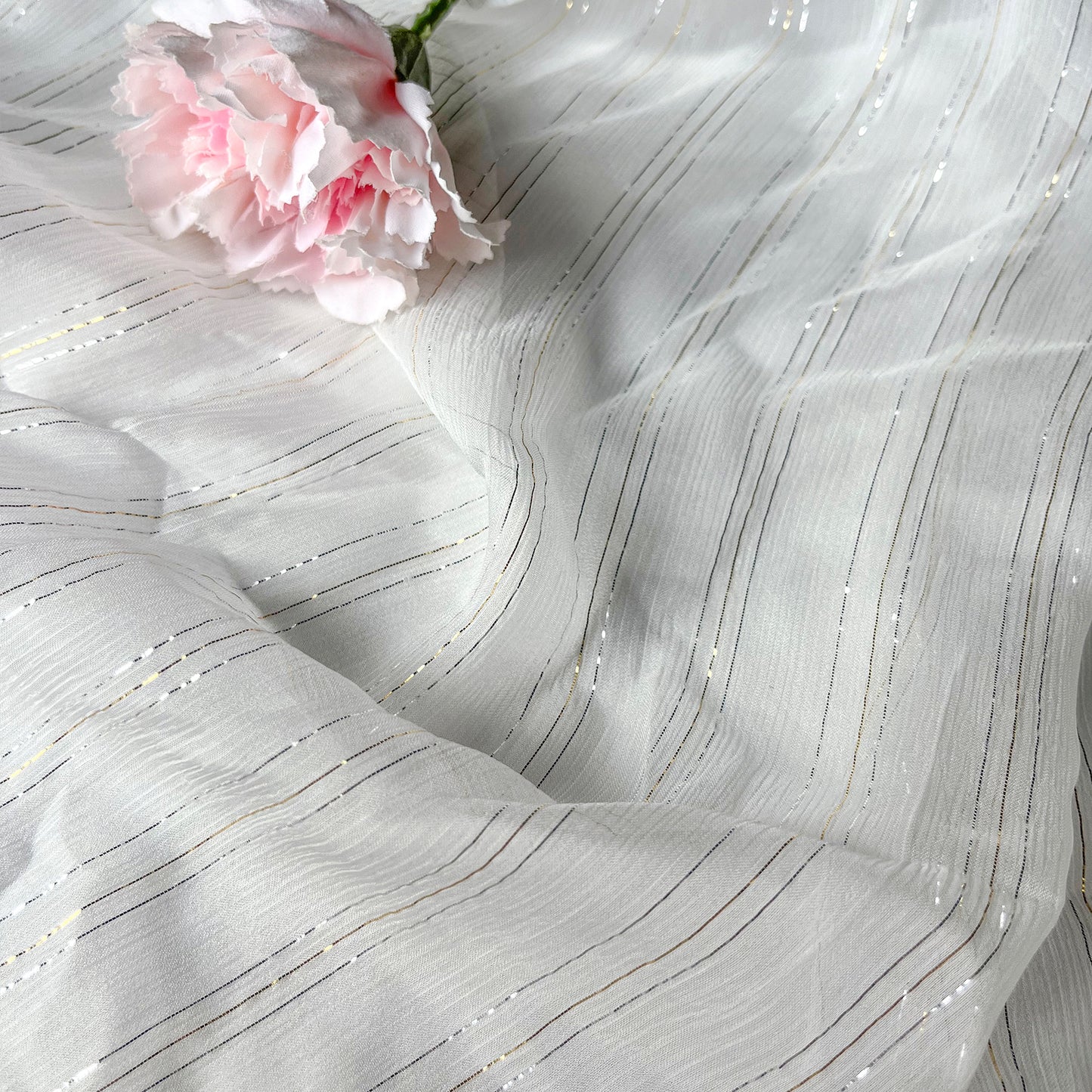 5 Momme Silk Crinkle Chiffon Golden and Silver Shiny Striped Clothing Fabric Elegant Luxury For Women For Sewing By Meters