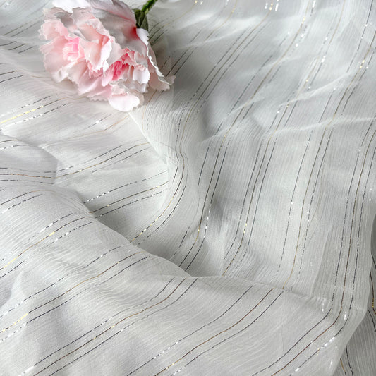 5 Momme Silk Crinkle Chiffon Golden and Silver Shiny Striped Clothing Fabric Elegant Luxury For Women For Sewing By Meters
