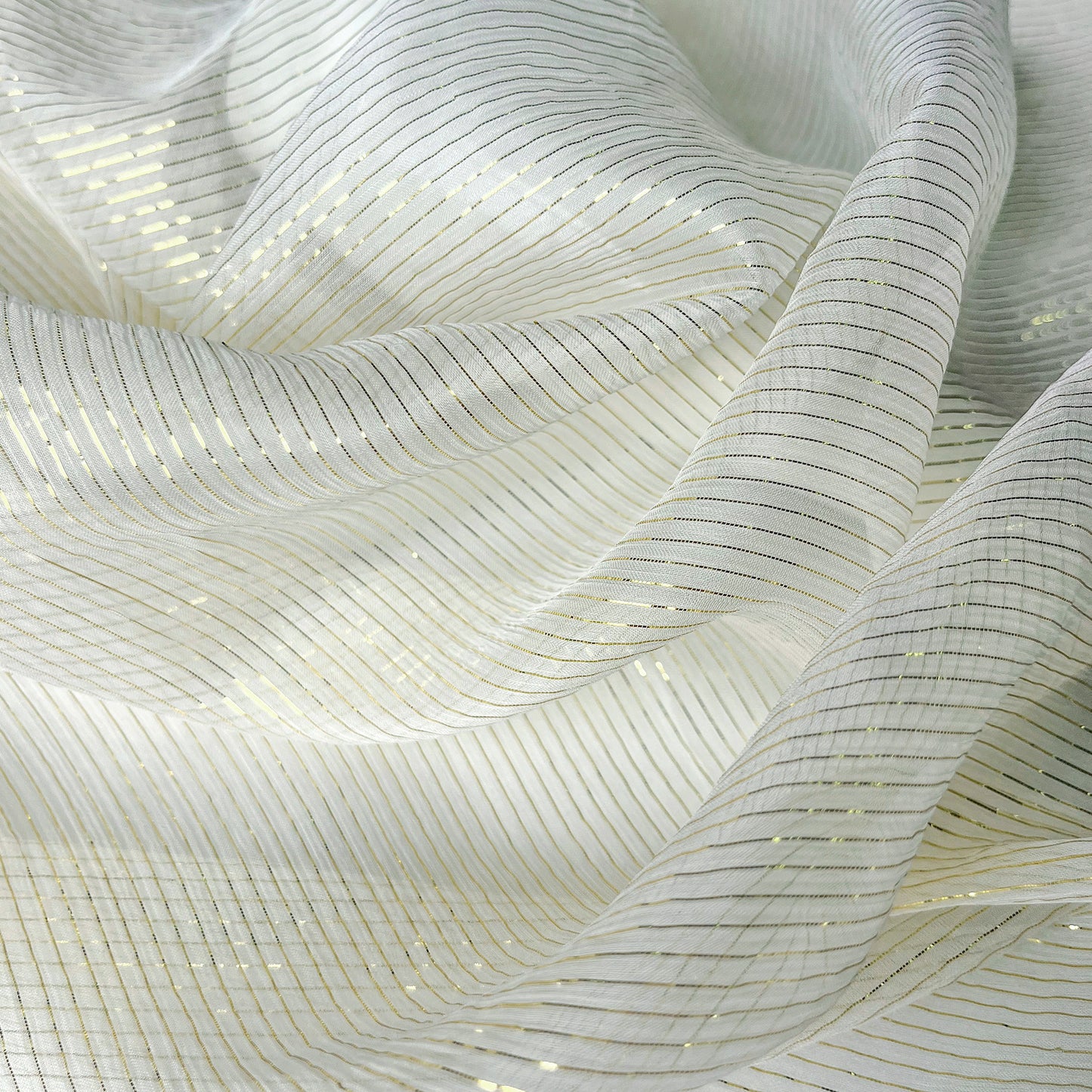 5 Momme Silk Crinkle Chiffon Golden Shiny Striped Clothing Fabric Elegant Luxury For Women For Sewing By Meters