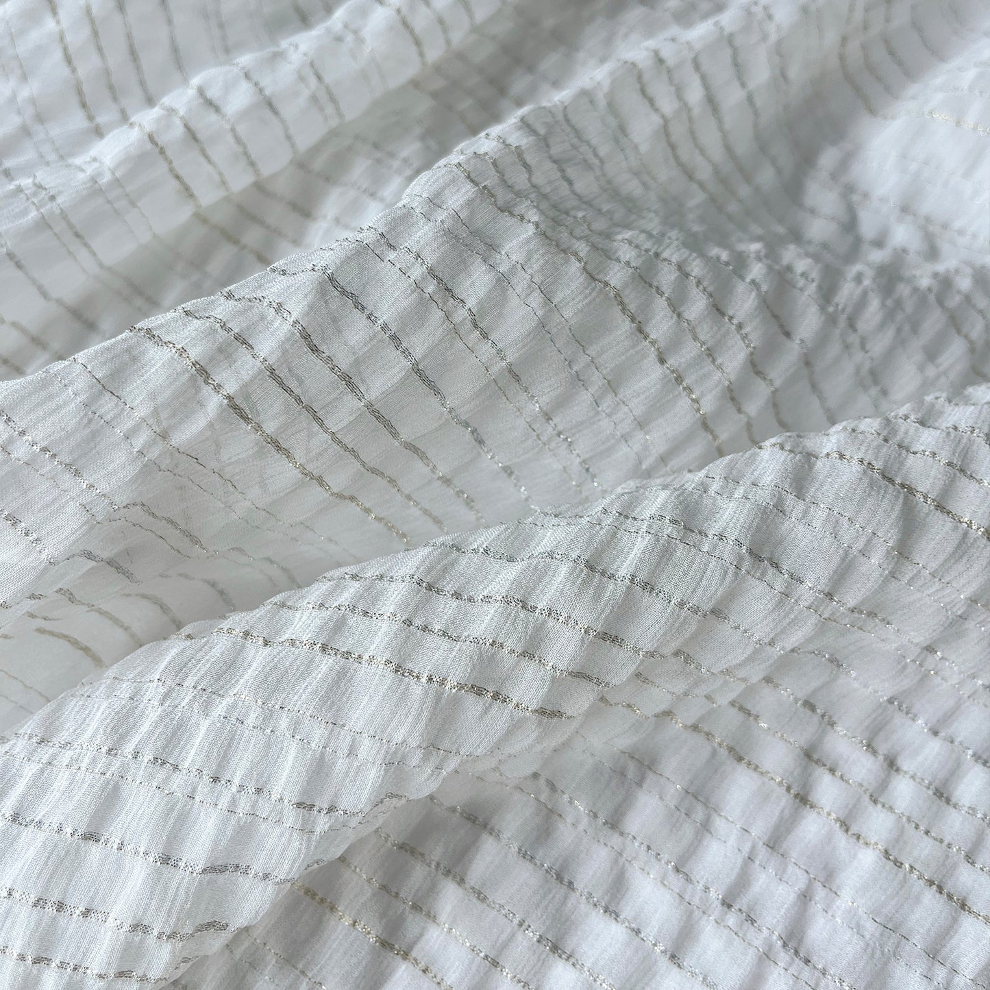 10 Momme Silk Crinkle Chiffon Crepe Golden and silver Shiny Striped Clothing Fabric Elegant Luxury For Women For Sewing By Meters