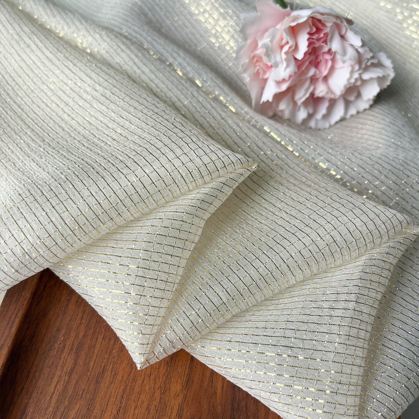 6 Momme Silk Crinkle Chiffon Golden Checkered Shiny Striped Clothing Fabric Elegant Luxury For Women For Sewing By Meters