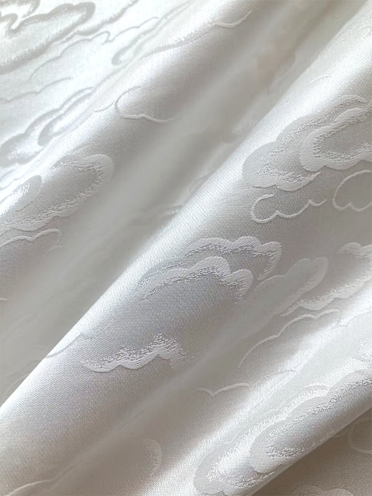 Natural Mulberry Satin Silk Jacquard Auspicious Clouds Clothing Fabric Dresses Elegant Luxury For Women For Sewing By Meters SR5