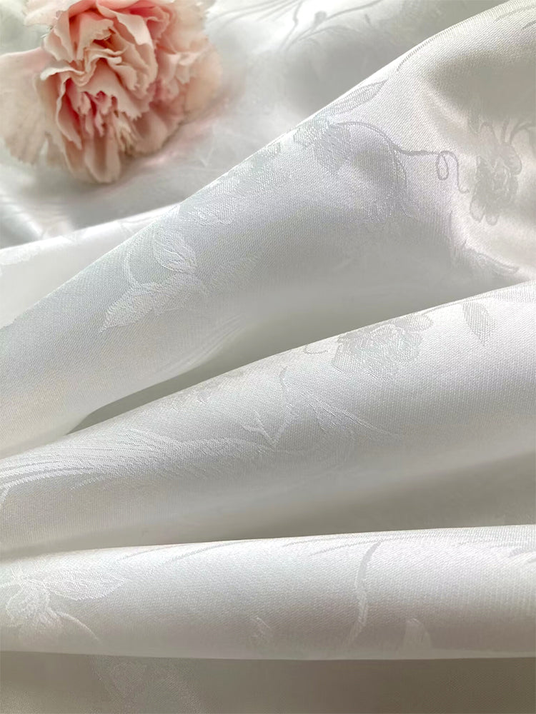 Natural Mulberry Satin Silk Jacquard Paradise Flycatcher Peony Clothing Fabric Dresses Luxury For Women For Sewing By Meters