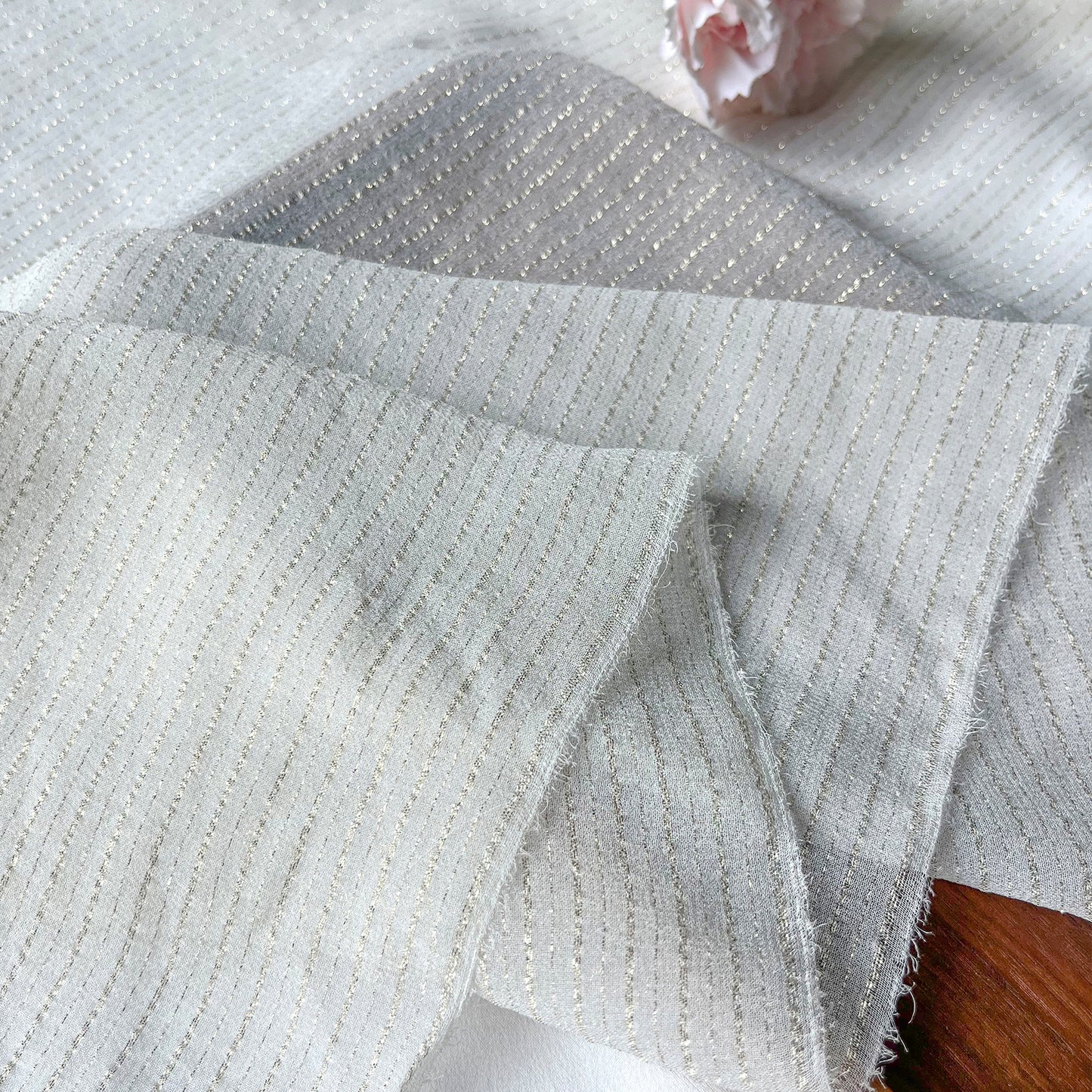 9 Momme Silk Crinkle Chiffon Silver-tinged Shiny Striped Clothing Fabric Elegant Luxury For Women For Sewing By Meters
