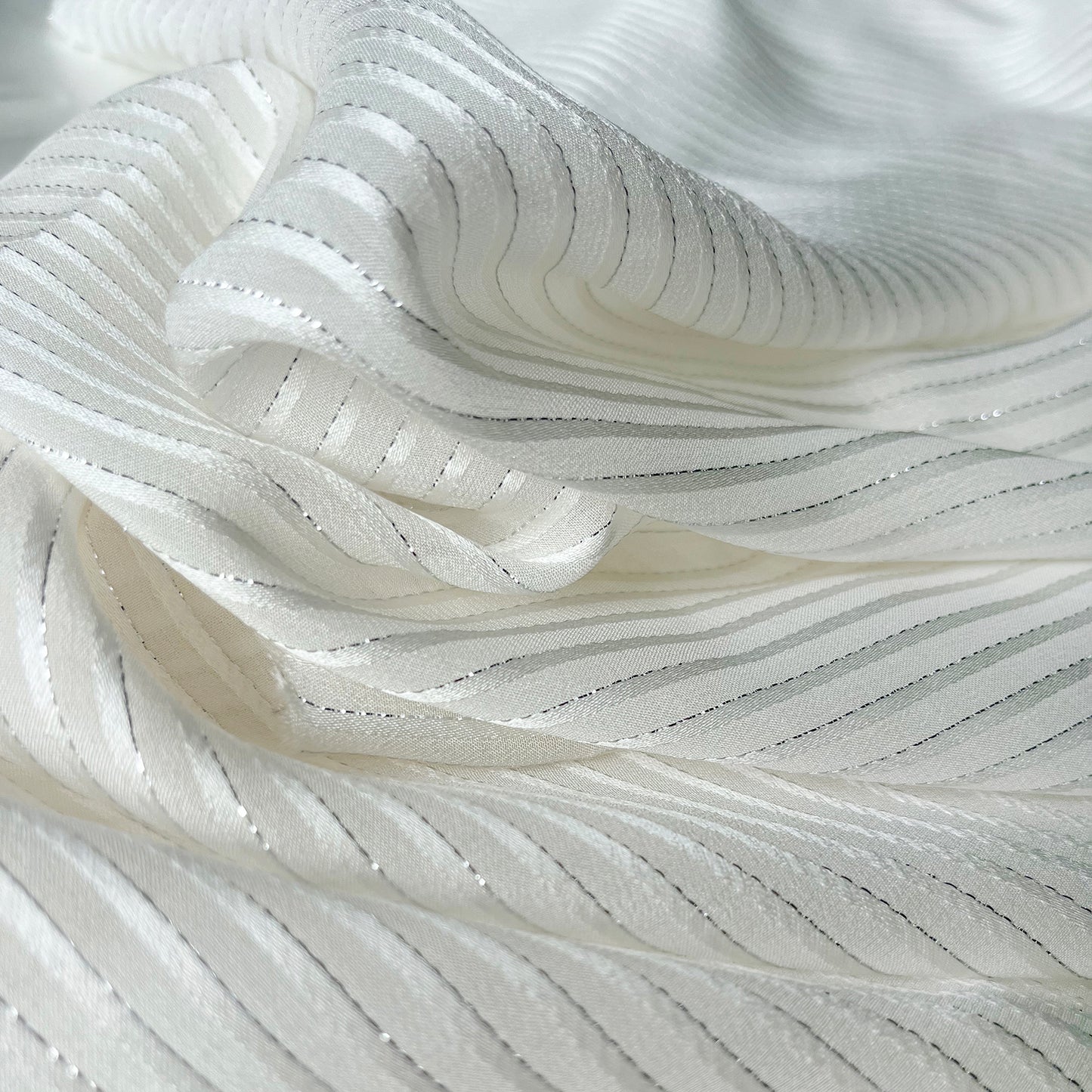 12 Momme Silk Chiffon Silver-tinged Shiny Striped Clothing Fabric Elegant Luxury For Women For Sewing By Meters