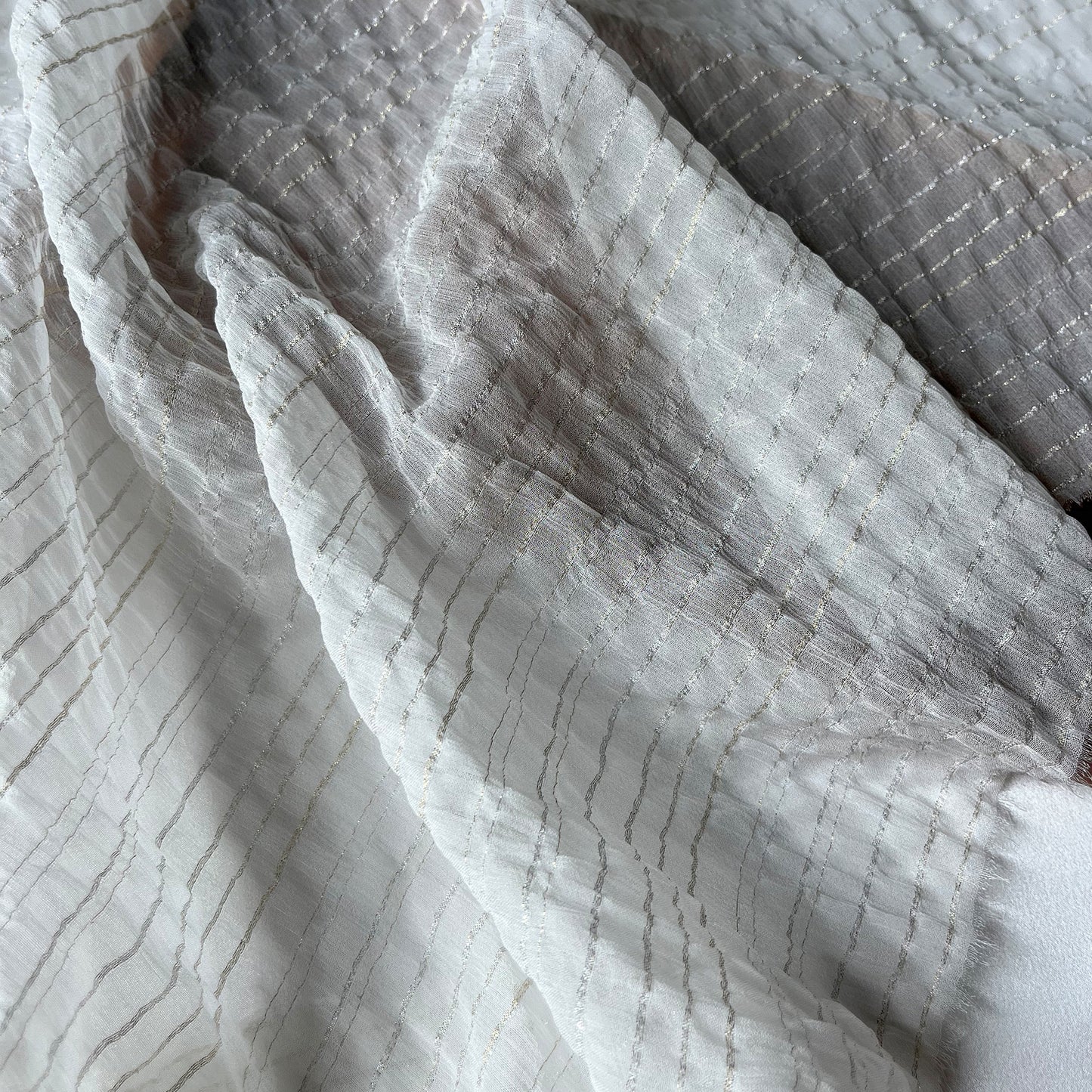 10 Momme Silk Crinkle Chiffon Crepe Golden and silver Shiny Striped Clothing Fabric Elegant Luxury For Women For Sewing By Meters