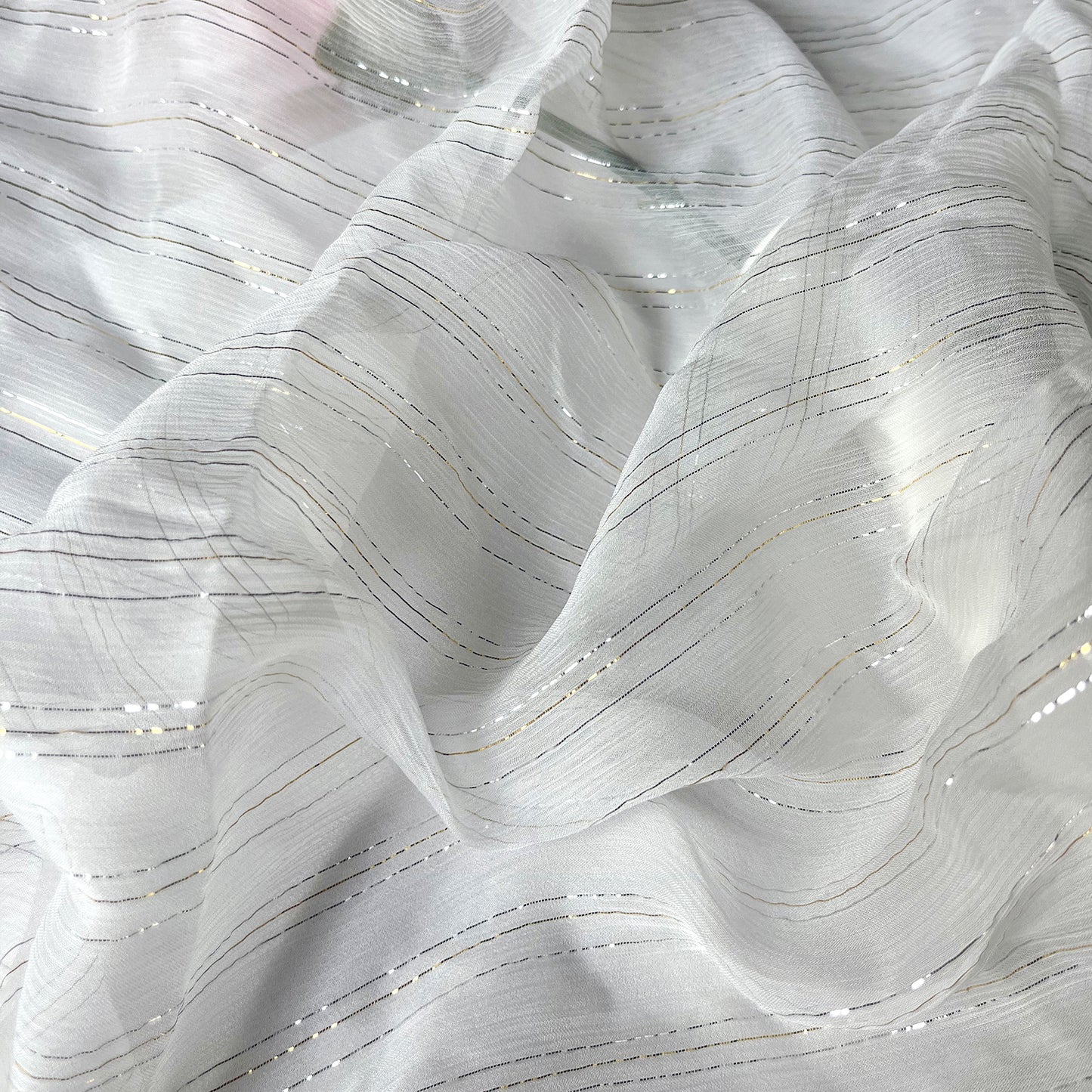 5 Momme Silk Crinkle Chiffon Golden and Silver Shiny Striped Clothing Fabric Elegant Luxury For Women For Sewing By Meters
