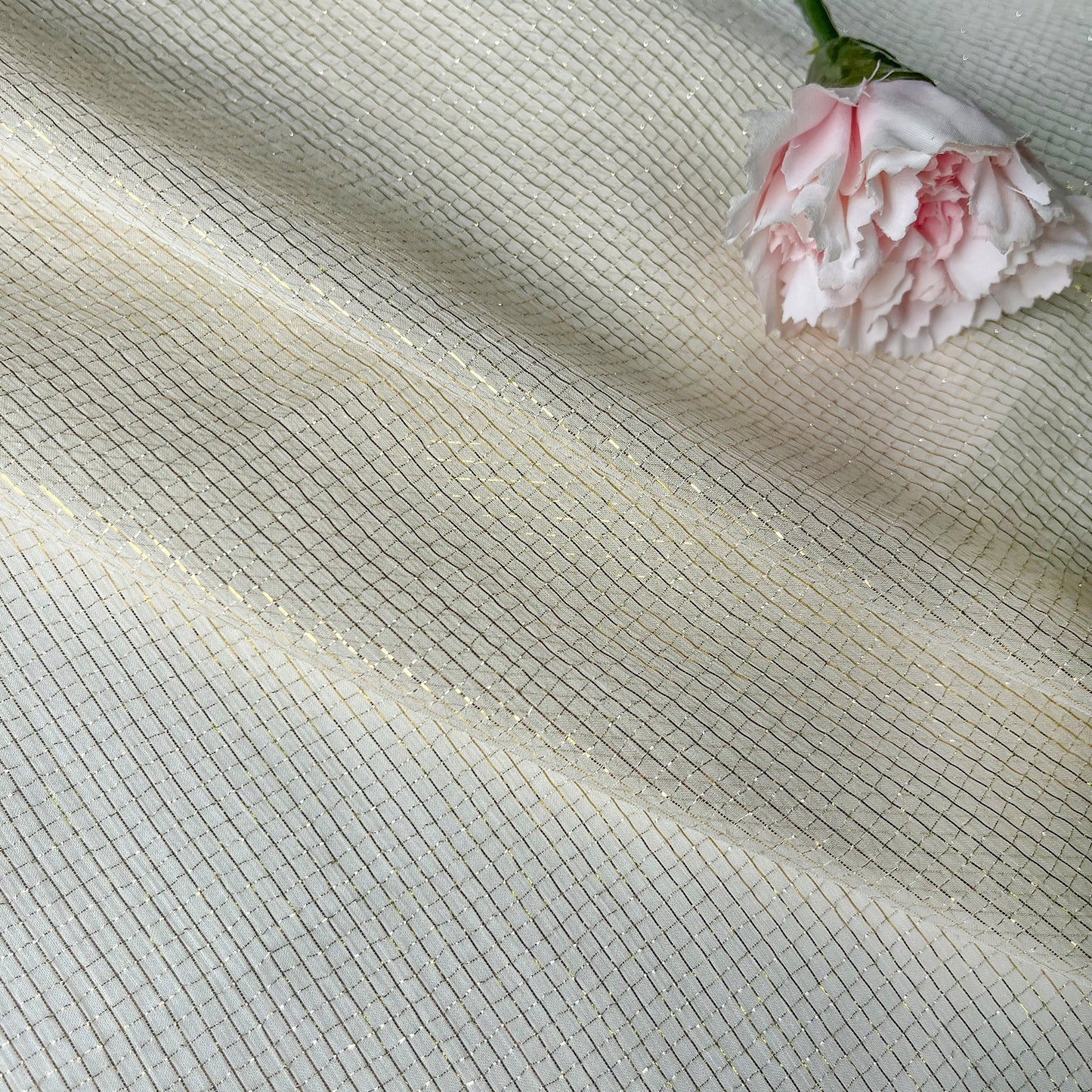 6 Momme Silk Crinkle Chiffon Golden Checkered Shiny Striped Clothing Fabric Elegant Luxury For Women For Sewing By Meters