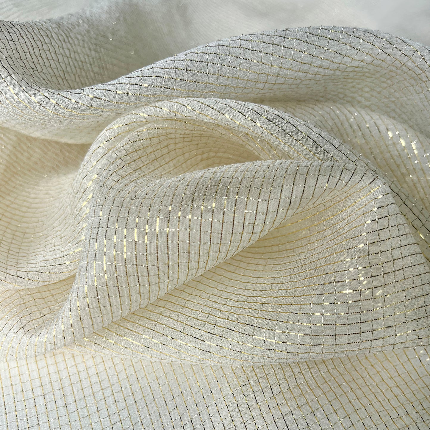6 Momme Silk Crinkle Chiffon Golden Checkered Shiny Striped Clothing Fabric Elegant Luxury For Women For Sewing By Meters