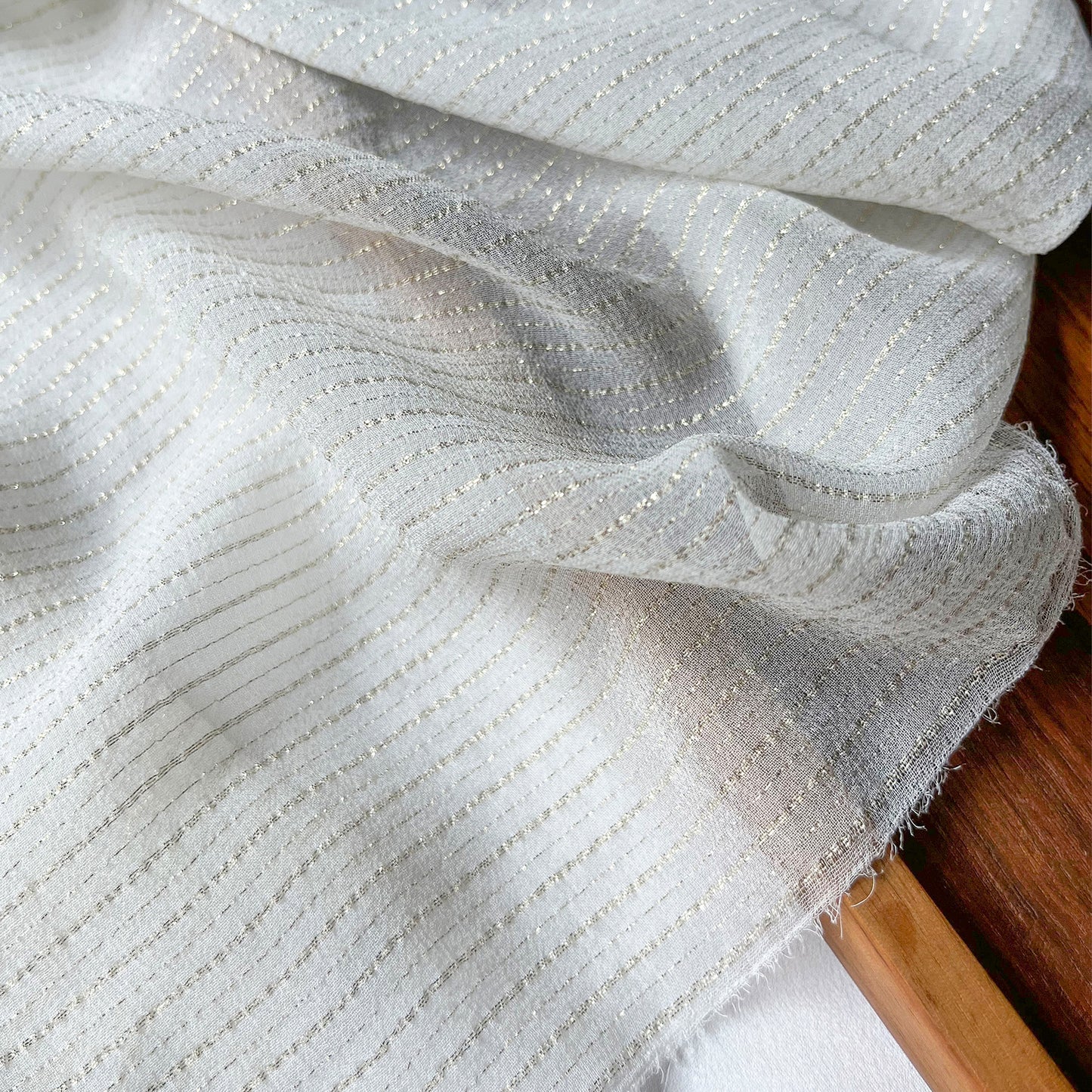 9 Momme Silk Crinkle Chiffon Silver-tinged Shiny Striped Clothing Fabric Elegant Luxury For Women For Sewing By Meters