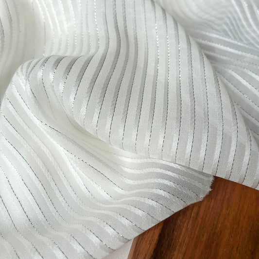 12 Momme Silk Chiffon Silver-tinged Shiny Striped Clothing Fabric Elegant Luxury For Women For Sewing By Meters