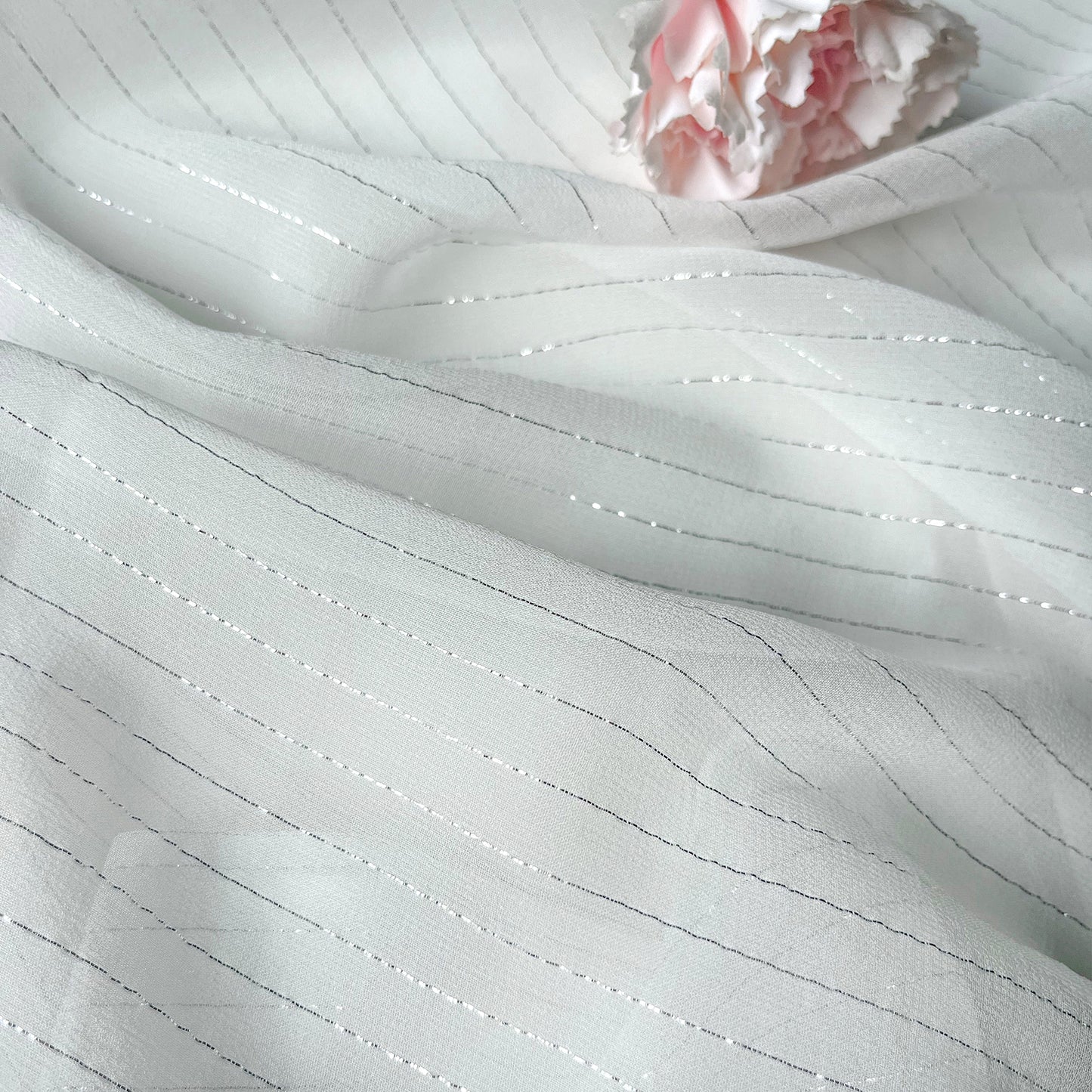8 Momme Silk Georgette Silver-tinged Shiny Striped Clothing Fabric Elegant Luxury For Women For Sewing By Meters