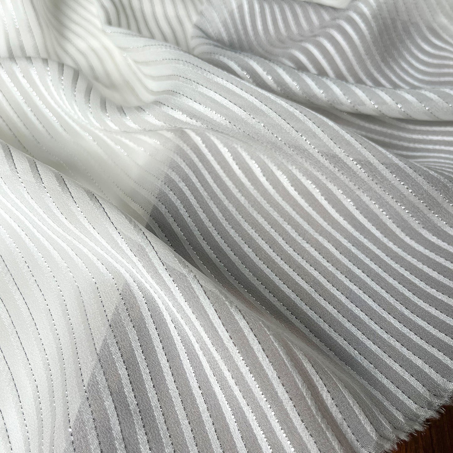 12 Momme Silk Chiffon Silver-tinged Shiny Striped Clothing Fabric Elegant Luxury For Women For Sewing By Meters
