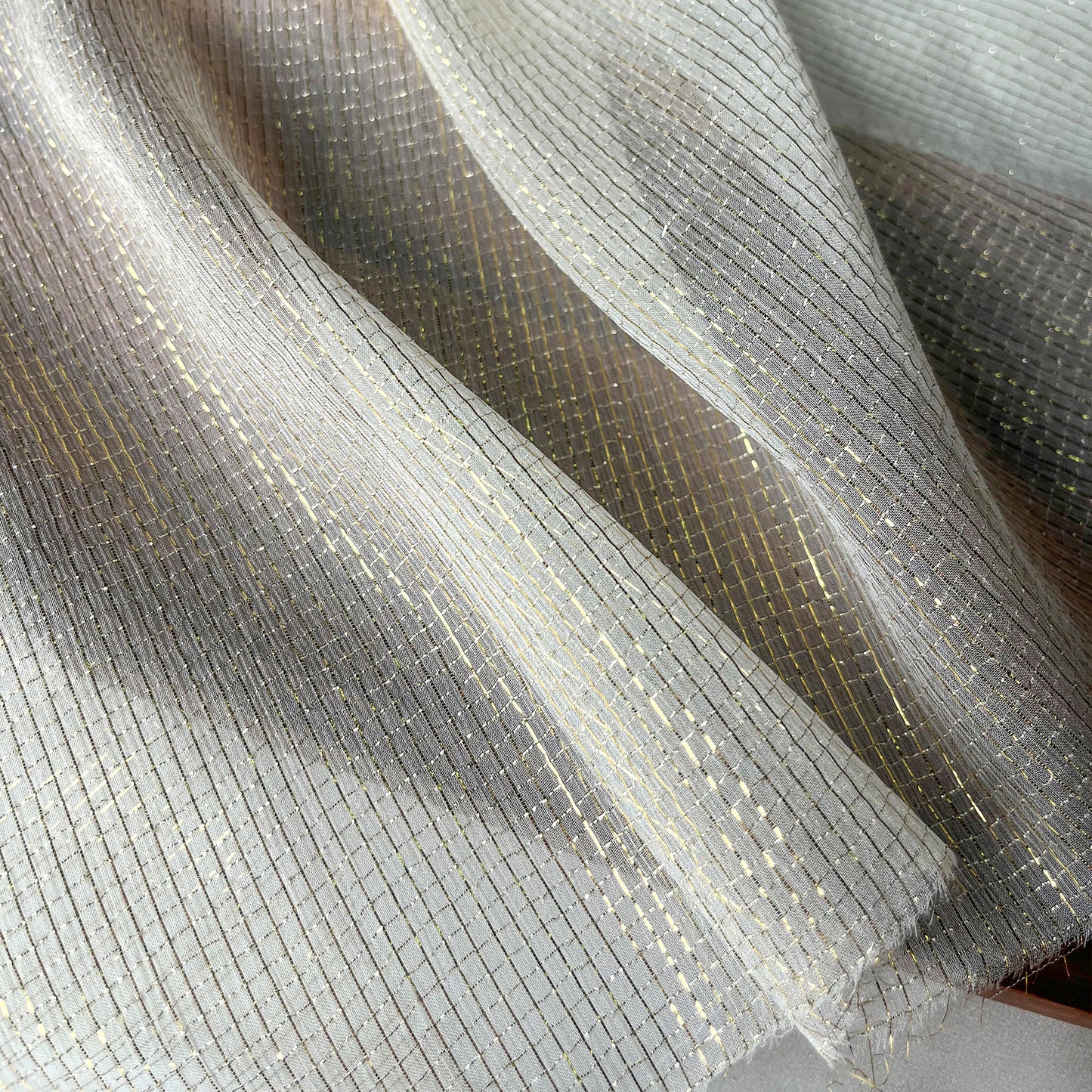 6 Momme Silk Crinkle Chiffon Golden Checkered Shiny Striped Clothing Fabric Elegant Luxury For Women For Sewing By Meters