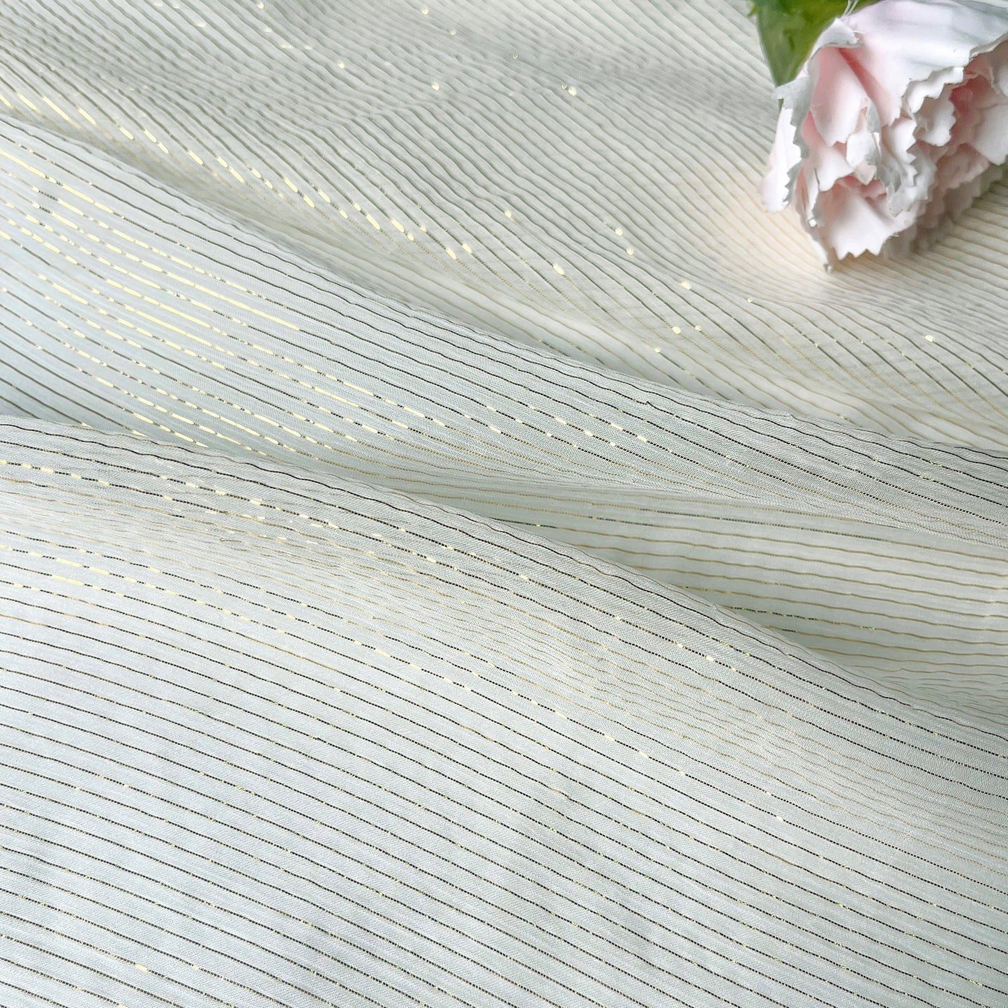 5 Momme Silk Crinkle Chiffon Golden Shiny Striped Clothing Fabric Elegant Luxury For Women For Sewing By Meters