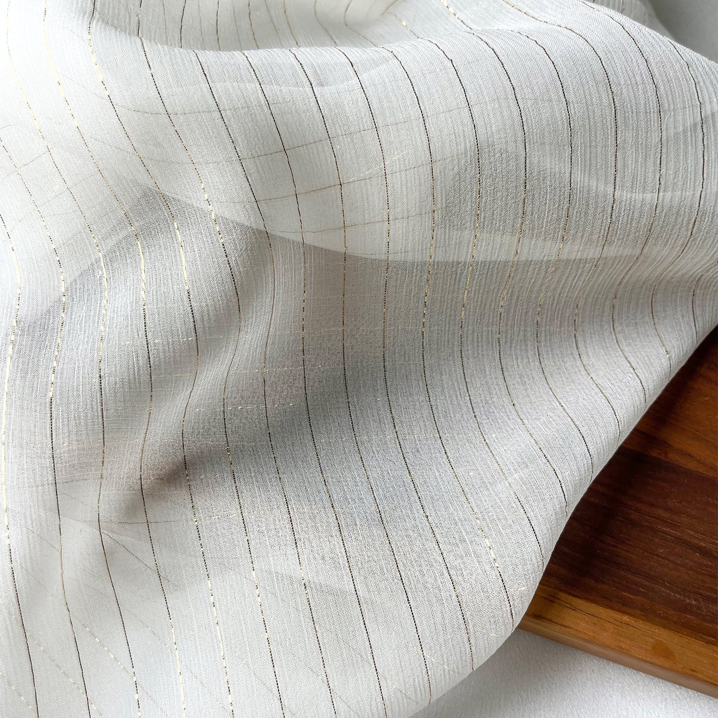 8 Momme Silk Crinkle Chiffon Golden Shiny Striped Clothing Fabric Elegant Luxury For Women For Sewing By Meters