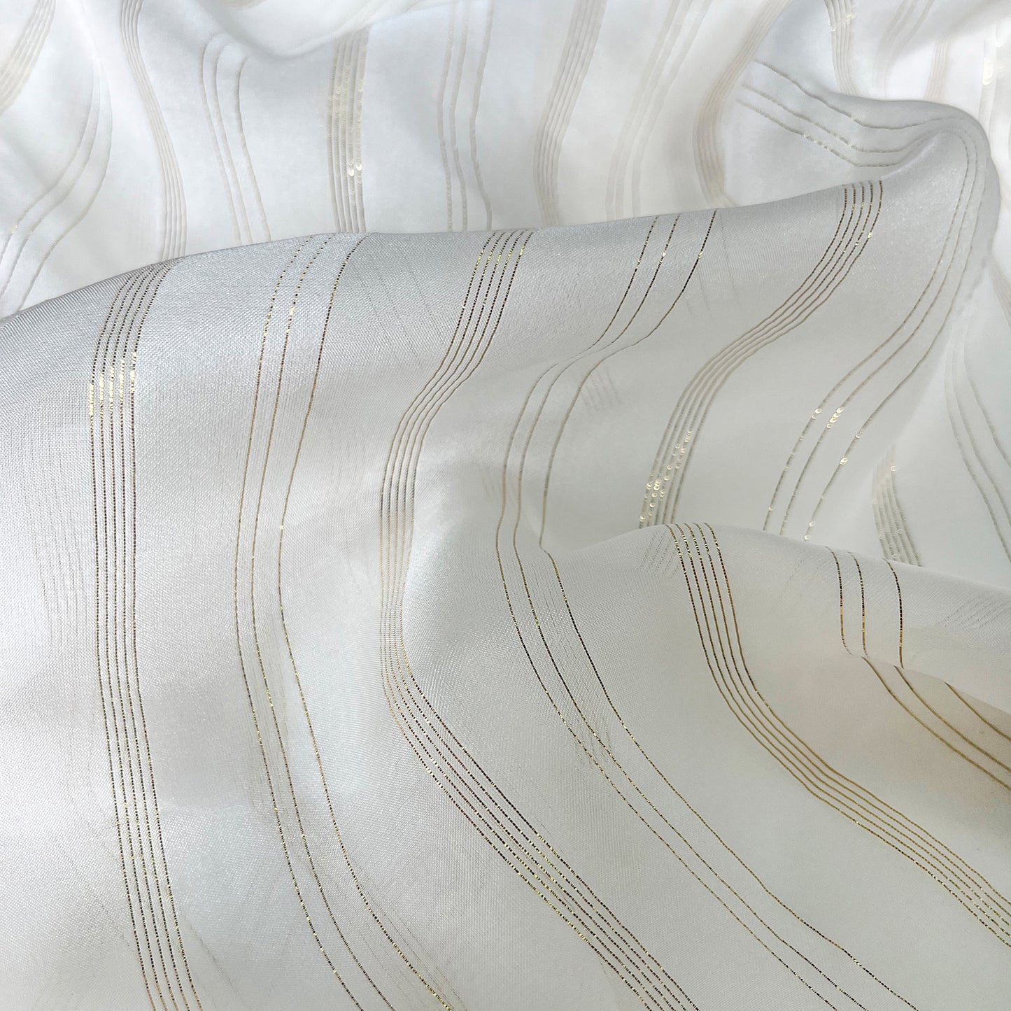 8 Momme Silk Chiffon Golden Shiny Striped Clothing Fabric Elegant Luxury For Women For Sewing By Meters