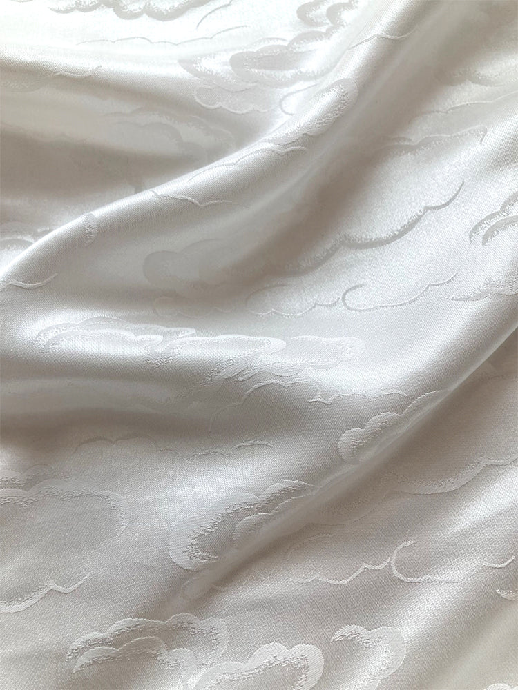 Natural Mulberry Satin Silk Jacquard Auspicious Clouds Clothing Fabric Dresses Elegant Luxury For Women For Sewing By Meters SR5