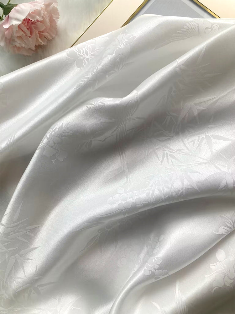 Natural Mulberry Satin Silk Jacquard Classical Landscape Clothing Fabric Dress Elegant Luxury For Women For Sewing By Meters SR4